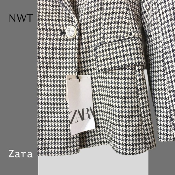 NEW NWT Zara Double-breasted Black and White Houndstooth Blazer, Sz S - Picture 5 of 7